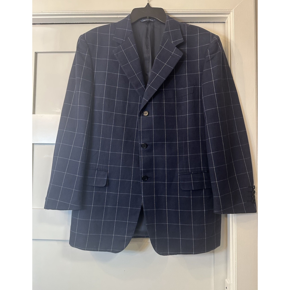 Canali 50R (US 40R) Navy Linen Cotton Windowpane Sport Coat Blazer Italy